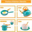 56Pcs Mini Play Kitchen Accessories for Kids, Pretend Cooking Playset with Cookware, Tableware & 2 Fruit Sets, Learning Gift for Girls, Boys, Toddlers, Green