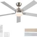 52 Inch Ceiling Fans with Lights and Remote, Brushed Nickel Ceiling Fan, 6 Speed Reversible DC Motor, 3CCT Dimmable LED, Modern Design for Bedroom, Living room & Covered Outdoor,Includes Downrod