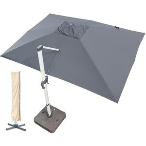 LKINBO 10x13 FT Rectangle Cantilever Umbrella with Cross Base, Heavy Duty Large Patio Umbrella 360 Degree Rotation Outdoor Offset Umbrella with Easy Tilt & Crank for Pool Deck Backyard (Grey)