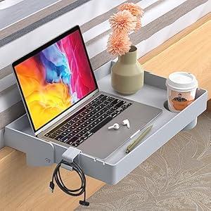 SPACELEAD Bedside Shelf for Bed & Top Bunk- College Dorm Room Essentials, Loft Bed Accessories, Clip On Nightstand Snack Organizer, Floating Bed Side Table Tray (Grey，Plastic)