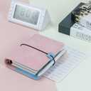 MultiBey A7 Refillable 6 Ring PU Leather Binder, Mini Padfolio Binder Notebook Cover for A7 Filler Paper, Loose Leaf Personal Planner Cover with Zip Wallet Bag and Pen, A7 Budget Binder (Pink)
