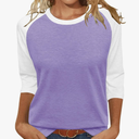 Heymiss Womens Tops 3/4 Sleeve Shirts Round Neck Loose Casual Tshirts Color Block Summer Tees