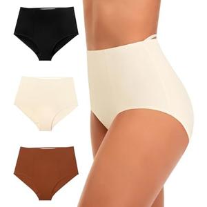 CULAYII High Waisted Underwear for Women Cotton No Muffin Top Full Coverage Briefs Soft Stretch Ladies Panties 3Pack, M Black Brown White