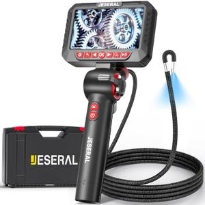 Articulating Borescope Camera - JESERAL 5" HD 1080P Inspection Camera Screen with 6 Led Light, Endoscope with 6.2mm Len IP67 Waterproof Probe, 3X Zoom Borescope with Semi-Rigid 5FT Cable for Mechanic