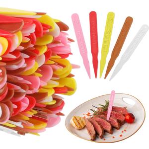 Geetery 1000 Pcs 3" Plastic Steak Marker Plastic Meat Doneness Picks, Rare, Medium Rare, Medium Well, Well, Steak Temperature Sticks for Catering Barbecues Parties