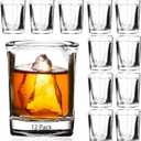Ruckae 12 Pack 2 OZ Shot Glasses Set Clear Shot Glasses Bulk with Heavy Base Bar Square Glass Shot Cups for Vodka Tequila Whiskey Liquor