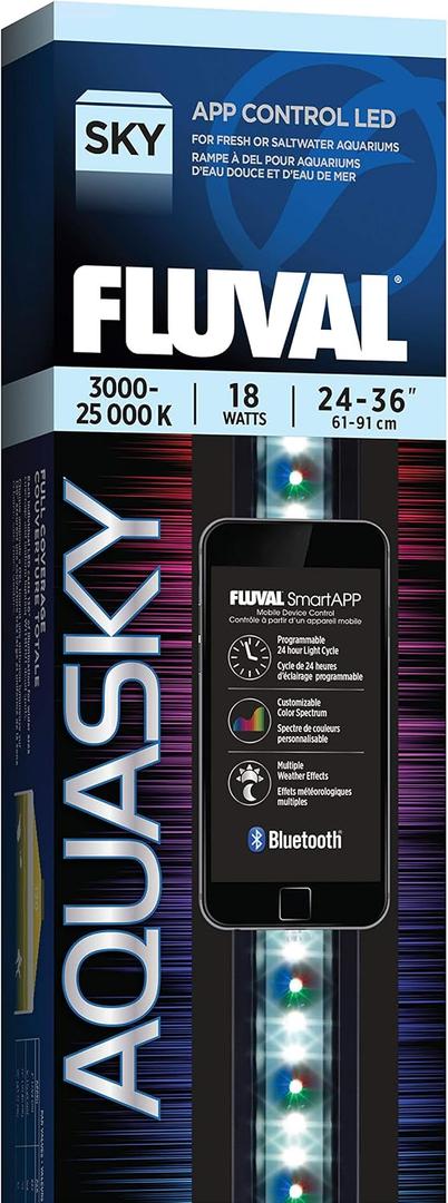 Fluval Aquasky 2.0 Bluetooth LED Aquarium Light 18W, 2436" | RGB + 6500K White | App Controlled with Weather & 24-Hour Light Cycle | IP67 Waterproof | Wide 120 Degree Light Spread