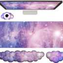 Cloud Wrist Rest Keyboard Purple Cloud Mouse Pad Set 4PCS Galaxy Large Desk Mat Ergonomic Space Wrist Pad Support Memory Foam Non-Slip Wrist Rest for Keyboard and Mouse Computer Gaming Home Office
