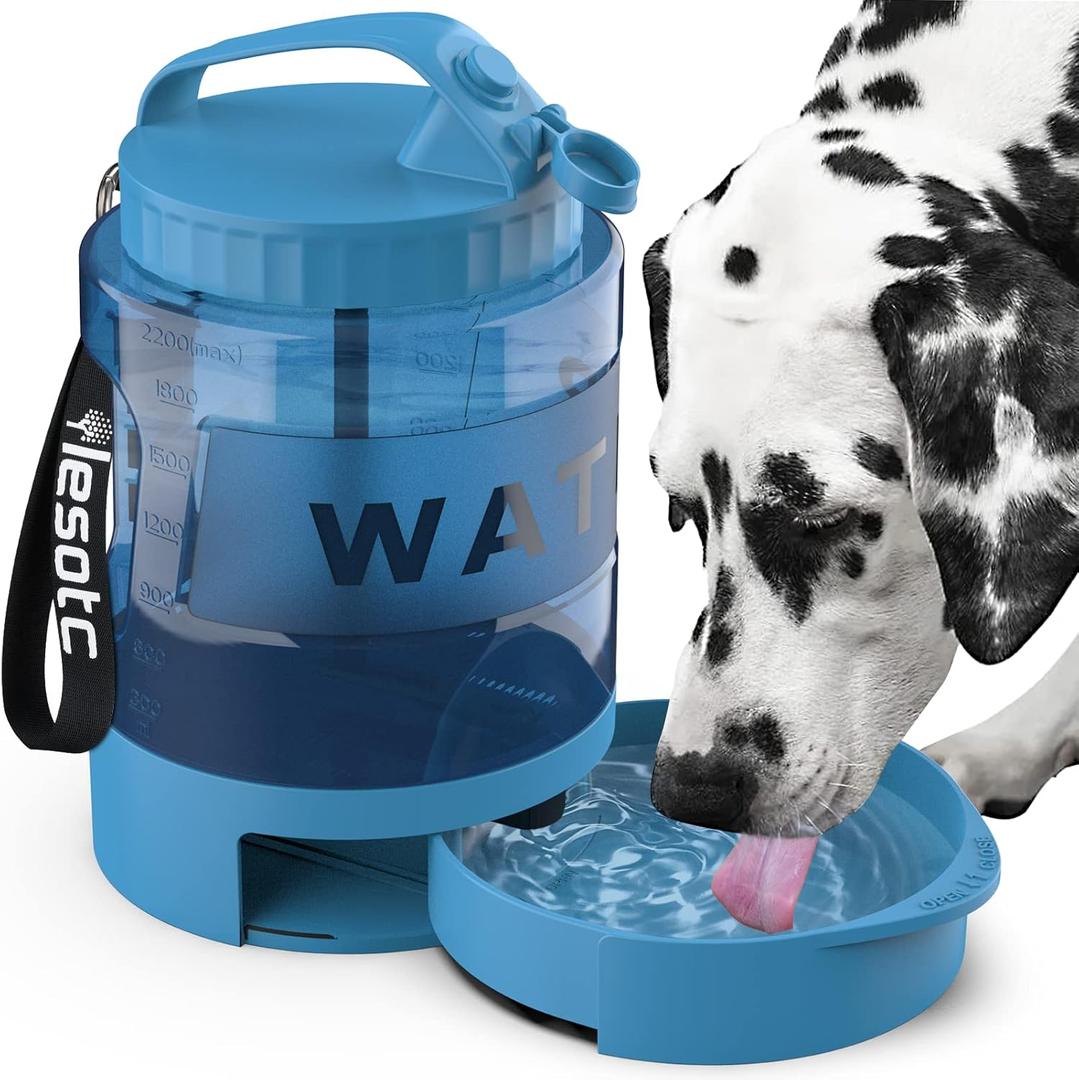 Dog Water Bowl Dispenser 77oz, Large Pet Dog Water Bottle Portable with Pull-Out Travel Water Bowl for Dogs, Portable Water Bowl for Dogs on The Go, Camping Essentials Hiking Traveling Accessories (Blue)