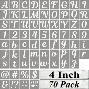 4 Inch Letter Stencils for Painting - 70 Pack Alphabet Letter and Number Stencil Templates with Signs for Painting, Reusable Cursive Alphabet Stencils for Chalkboard Wood Crafts & Wall Decor
