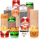 100 Pack Christmas Party Snack Cups 8oz Disposable Ice Cream Dessert Soup Bowls with Santa Snowman Gingerbread Designs, Holiday Paper Cups for Hot Cold Food, Xmas Party Decorations Supplies
