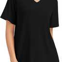 Women Summer Short Sleeve Tunic Tops Shirts V Neck Plus Size Outfits Loose Fit Dressy Casual Business Blouses (XXL)