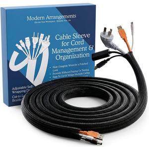 Cable Management Sleeve & Cord Organizer for Desks - Wire Management Cover to Wrap & Protect Messy Cables for Computers, TV & Electronics - 10 ft x 0.5"