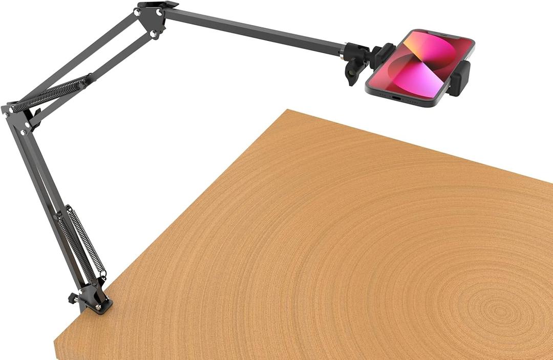 Long Overhead Tripod Mount for iPhone Webcam Ring Light, Gooseneck Desk Phone Arm Holder for Over Head Video Recording Filming Live Streaming, Webcam Tripod Stand with Articulating Arm