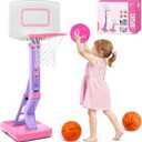 AOSPHYS Toddler Girl Basketball Hoop Indoor Outdoor  Height Adjustable 27.654 Inches (5 Slots), Kids Basketball Hoop with 3 Inflatable Balls & Pump, Safe Toddler Toys for 16 Year Old Boys Girls