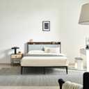 Elevon Queen Size Metal Bed Frame with Fabric Upholstered Headboard, Non-Slip Without Noise, Easy Assembly, Grey