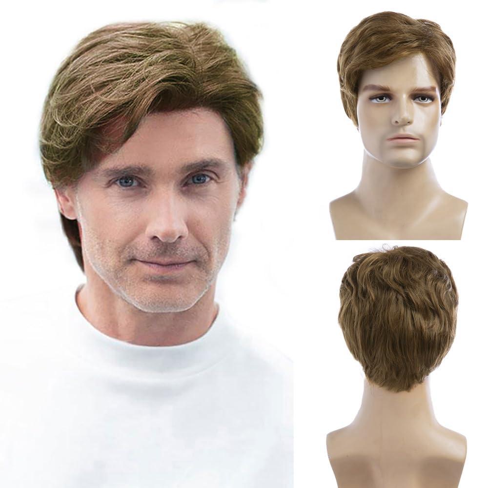Baruisi Mens Wigs Short Light Brown Wig Synthetic Heat Resistant Natural Halloween Cosplay Hair for Male