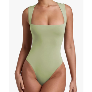 REORIA Butsmooth® Women’s Sexy Sleeveless Square Neck Double Lined Basic Bodysuit Tank Tops XS