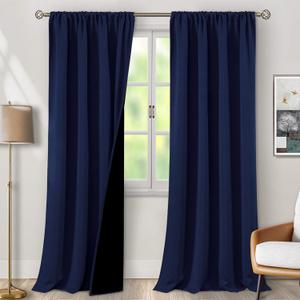 BGment Thermal Insulated 100% Blackout Curtains for Bedroom with Black Liner, Double Layer Full Room Darkening Noise Reducing Rod Pocket Curtain (52 x 95 Inch, Navy Blue, 2 Panels)