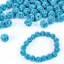 100PCS 10mm Rhinestone Beads, Aquamarine Shiny Round Disco Ball Beads, Rhinestone Clay Beads, Sparkle Crystal Clay Bead for Necklace Bracelet Earring Jewelry Making and DIY Decoration(Blue)