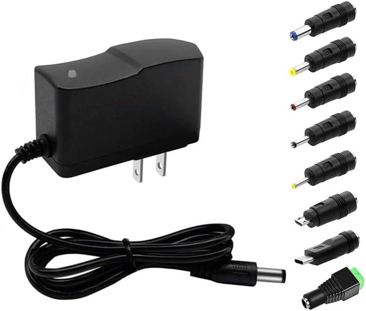 9V DC Power Supply 1A AC Adapter, 100-240V 50/60Hz 9 Volts 1Amp 600mA Transformer, DC 9V Power Cord Adapter,5.5mm*2.5mm[Output Tip: Center Positive (+)] and 8 Tips