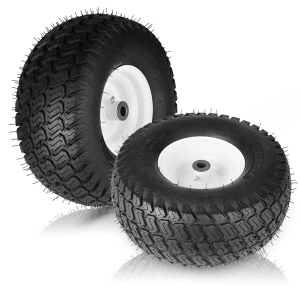 15x6.00-6 Lawn Mower Tires with Rim, Natural Rubber Turf Tire for John Deere 100 300 Series Riding Mowers | 4 Ply Tubeless | 3" Offset | Bore ID 3/4" | 570 Pounds Capacity 2PCS