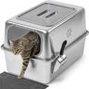 Ptlom Stainless Steel Litter Box with Lid, Leak-Proof Metal Cat Litter Box