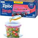 Ziploc Gallon Food Storage Bags, Stand-Up Bottom, Easy to Fill, 81 Count (Packaging May Vary)
