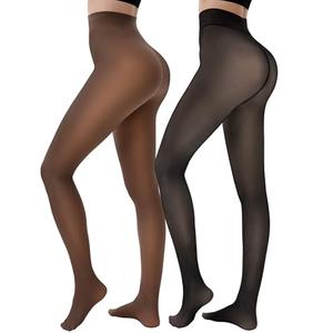 HONGTEYA 2 Pairs Fleece Lined Tights Women - Warm Sheer Pantyhose Fake Translucent Tights Winter Thermal Leggings (US, Alpha, Medium, Regular, Regular, Fake Translucent Black+Coffee), M