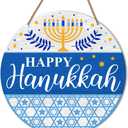 Happy Hanukkah Front Door Sign, Chanukah Decor for Home Front Door Porch Patio Jewish Festival of Lights Wooden Hanging Signs Decoration