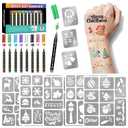 Temporary Tattoo Markers for Skin, 8 Metallic Body Markers + 155 PCS Christmas Face Paint Stencils for Kids Adults Women Men Tattoo Pens for Kids DIY Body Art Party Favor Xmas Gift