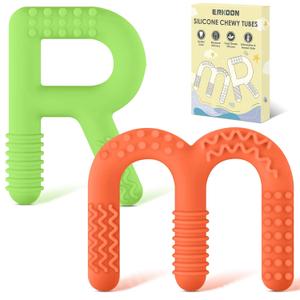 ERKOON Sensory Chew Toys for Autistic Children, 2 Pack Silicone Chewy Tube Oral Motor Tools for Sensory Kids with Autism, Biting, ADHD, SPD, Chewies with Special Needs, Teething Sticks Toys (Orange/Green)