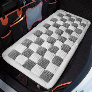 Soulbond Dog Bed for Car Back Seat Soft Plush Backseat Pet Bed Mat Non-Slip Travel Pet Mat, Fuzzy Plaid Dog Seat Cover, Fit for Backseat Extenders and Trucks SUVs (Gray and White, 54" x 24.8")
