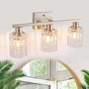 3 Light Brushed Nickel Bathroom Vanity Light Over Mirror, Modern Vanity Lighting with Crystal Glass Shade, Wall Mount Bathroom Light Fixtures, E26 Base