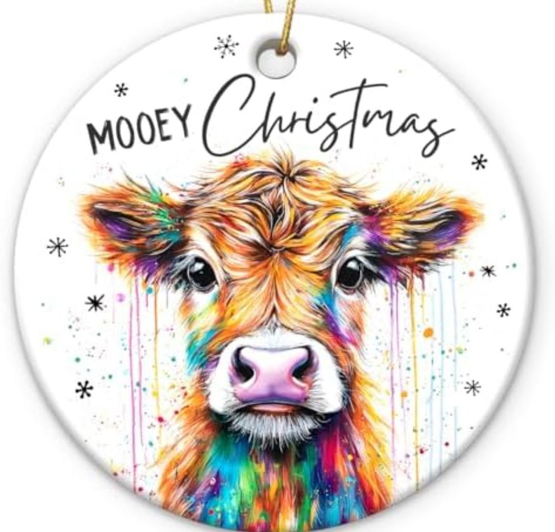 Cow Christmas Ornaments 2025 - Cute Cow Gifts for Women Friends, Ceramic Ornament Farmhouse Decor, Cow Lover Gifts, Unique Animal Lover Gift, Pack Of 2