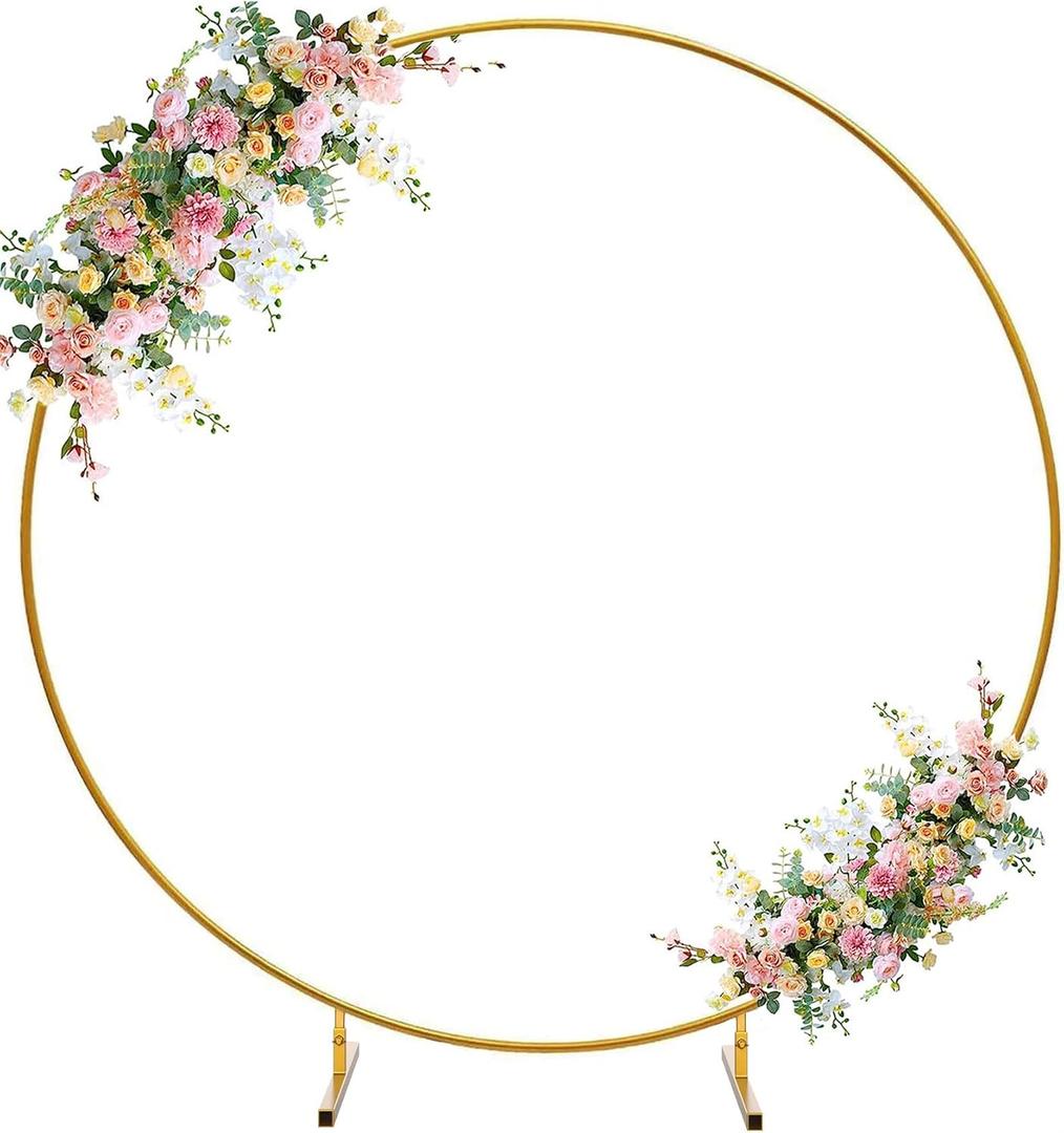 6.6 FT Round Arch Backdrop Stand, Gold Metal Circle Balloon Arch Stand Wedding Arch Frame for Ceremony Birthday Party Graduation Christmas Decoration