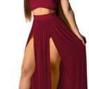 EOSIEDUR Women's Chiffon Bohemian Floral Printed 2 Piece Sets Crop Cami Top & Split Beach Party Maxi Dress, L