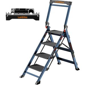 Ladder 4 Step Folding Step Stool with Handrails, Heavy Duty Ladder, Double Anti-Slip Aluminum Step, 20lbs Lightwight Portable Storage 4 Step Ladder for Home Kitchen House RV Work