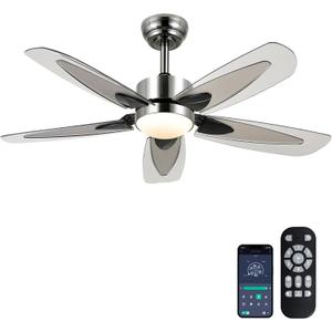 42" Black Ceiling Fans with Lights - Outdoor Ceiling Fan with Lights and Remote/APP, Reversible DC Motor, Dimmable, Modern Low Profile Ceiling Fan Light for Indoor, Bedroom, Covered Patios