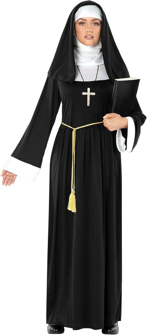 Morph Nun Costume for Women, Adult Nun Outfit with Habit, Plus Size Nun Attire, Religious Costume for Women, L