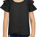 DOKOTOO KIDS Girls Ruffle Sleeve Shirts Summer Cute Crewneck Blouse Tops 6-15 Years (Black, L)
