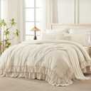 Andency Beige California King Comforter Set, 3 Pieces Farmhouse Shabby Chic Bedding Comforter Sets, Lightweight Fluffy Soft Microfiber All Season Bed Set(104x96In Comforter)