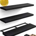 BAYKA Floating Shelves for Wall, 36 inches Wall Mounted Rustic Wood Shelves for Bathroom, Bedroom, Living Room, for Books/Storage/Decor with 22lbs CapacityBlack,Set of 3 (36inches)
