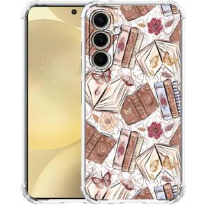 for Samsung Galaxy S24 Case with Aesthetic Design,Vintage Butterfly Brown Book Pattern,Clear Slim Soft TPU Bumper Case,6.2(Butterfly,S24)