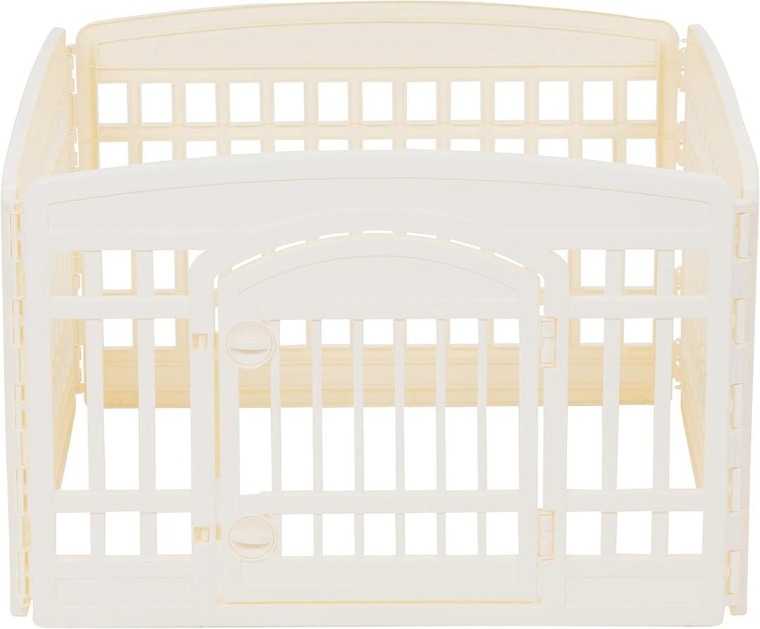 Amazon Basics 4-Panel Indoor Pet Dog Square Playpen, Puppy Playpen with Door, Easy Assemble Easy Storing, 24 in, Beige