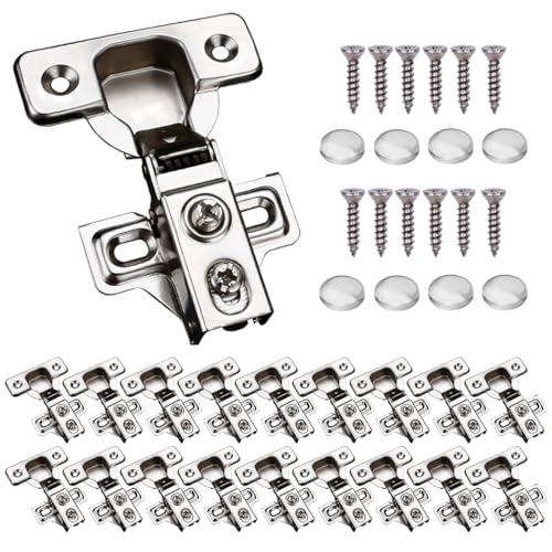 20 Pack Soft Close Cabinet Door Hinges for 1/2" Partial Overlay, 105 Degree Opening Angel, Stainless Concealed Kitchen Cabinet Hinges with Mounting Screws, Manual and Door Bumpers