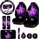 Frienda 10 Pcs Car Seat Covers for Women Accessories Interior Seat Covers with Steering Wheel Cover, Wrist Strap, Car Cup Mats, Armrest Pad, Shoulder Pad, Key Chain(Butterfly)