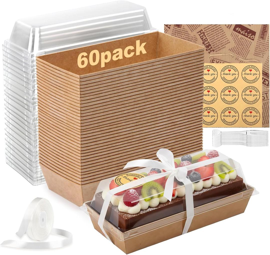 WERTIOO 60Pcs Charcuterie Boxes with Clear Lids - 7 Inch Disposable Paper Mini Charcuterie Boxes, To Go Bakery Dessert Boxes with Lid for Sandwich, Cookie, Sushi, Cake Slice, and Strawberries (Brown)