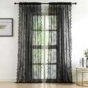 Bujasso Black Lace Curtains Vintage Floral Black Sheer Curtains 108 inch Rod Pocket Light Filtering Victorian Gothic Black Lace Sheer Drapes for Living Room Bedroom Halloween 2 Panels, 54" Wx108" L