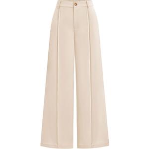 Zenlonr Womens Wide Leg Pants 2025 Casual High Waist Long Palazzo Trouser Loose Business Work Pants Summer Clothes (10, Beige)